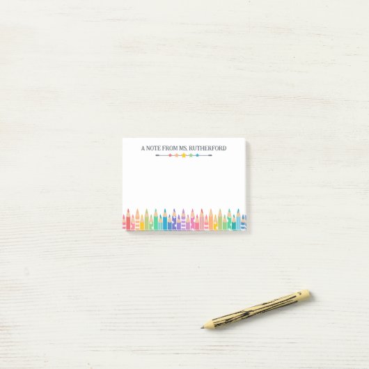 Leuke gekleurde potloden briefje van schooljuf post-it® notes (Op bureau)