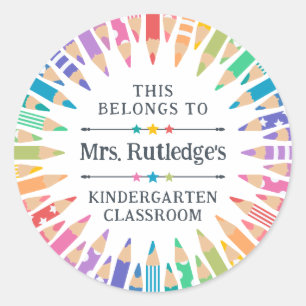 Leuke gekleurde potloden Eigenschap Leraar's Class Ronde Sticker