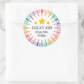 Leuke gekleurde potloden Geweldige Job Student! Ronde Sticker (Tas)