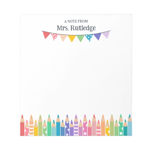 Leuke gekleurde potloden notitie van schoolleraar notitieblok (Voorkant)