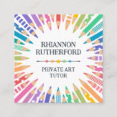 Leuke gekleurde potloden & sterren Art Teacher Tut Vierkante Visitekaartje (Voorkant)