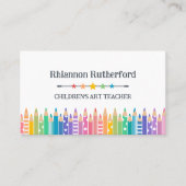 Leuke gekleurde potloden & sterren Art Teacher Tut Visitekaartje (Voorkant)