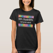 Leuke gekleurde potloden sterren naam leraar t-shirt (Voorkant)