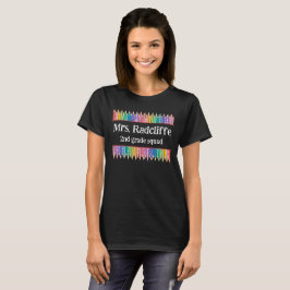 Leuke gekleurde potloden sterren naam leraar t-shirt