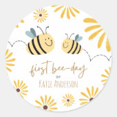 Leuke Gele Bijen en Zonnebloem Eerste Bijendag Ronde Sticker (Voorkant)