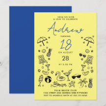 Leuke Gele Blauwe Strandfeest Zomer Krabbel Doodle