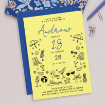 Leuke Gele Blauwe Strandfeest Zomer Krabbel Doodle