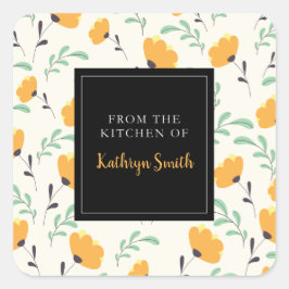 leuke gele bloemen bloemstuk vanuit de keuken van vierkante sticker