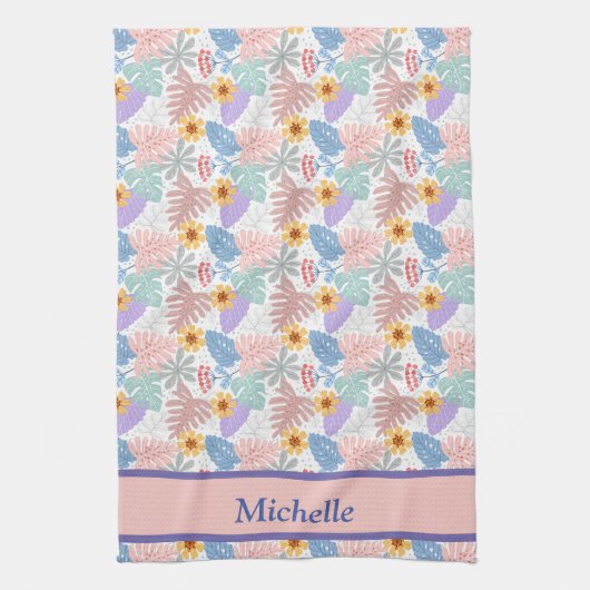 Leuke Gele Bloemen Kleurrijke Bladeren patroon Naa Theedoek (Verticaal)