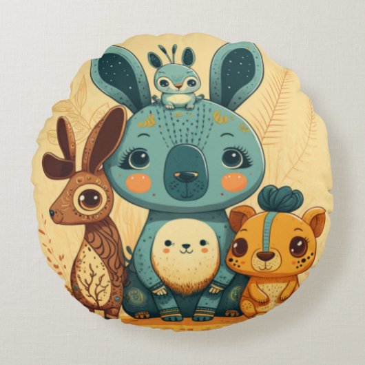 Leuke gele cartoon dieren Rond Kussen (Voorkant)