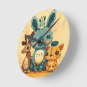 Leuke gele cartoon dieren Rond Kussen Ronde Klok (Hoek)