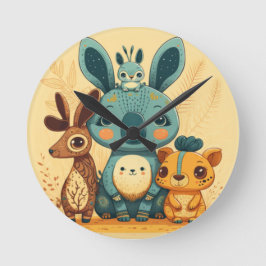 Leuke gele cartoon dieren Rond Kussen Ronde Klok