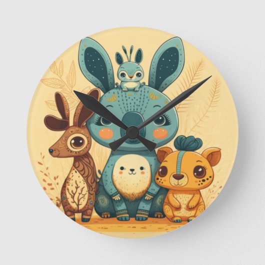 Leuke gele cartoon dieren Rond Kussen Ronde Klok (Voorkant)