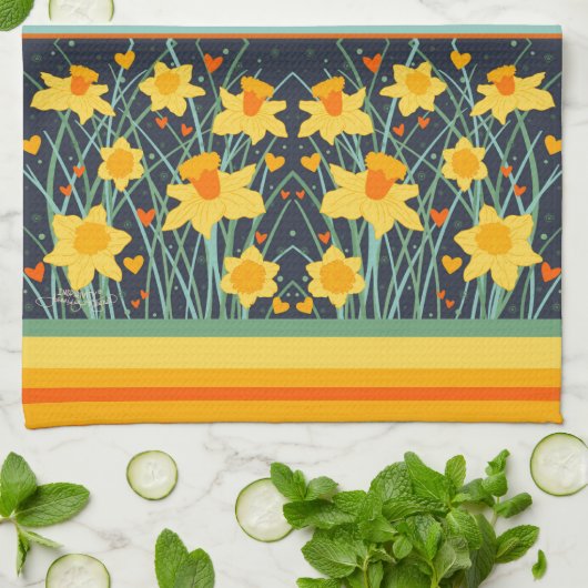 Leuke Gele Daffodils Aangepaste Naam of Citaat Sti Theedoek (Gevouwen)