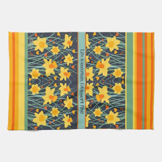 Leuke Gele Daffodils Aangepaste Naam of Citaat Sti Theedoek (Horizontaal)