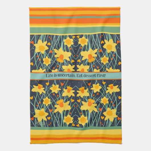 Leuke Gele Daffodils Aangepaste Naam of Citaat Sti Theedoek (Verticaal)