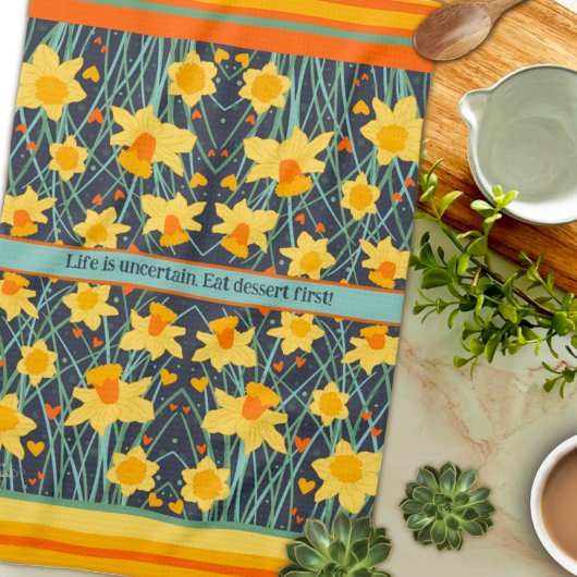 Leuke Gele Daffodils Aangepaste Naam of Citaat Sti Theedoek