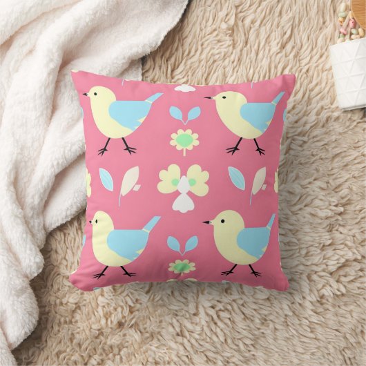 Leuke Gele en Blauwe Vogel Patroon Kussen (Deken)