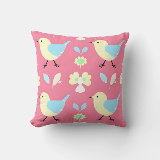 Leuke Gele en Blauwe Vogel Patroon Worp Kussen (Voorkant)