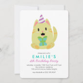 Leuke gele kat kinderen verjaardagsfeestje kaart (Voorkant)