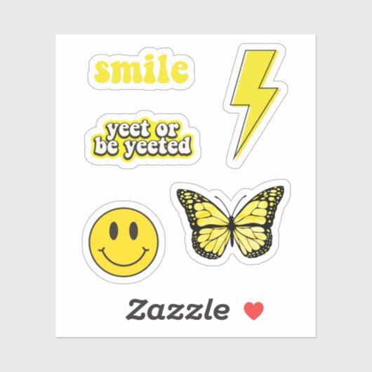 Leuke gele Sticker, bliksemschicht, vlinder Sticker (Vel)