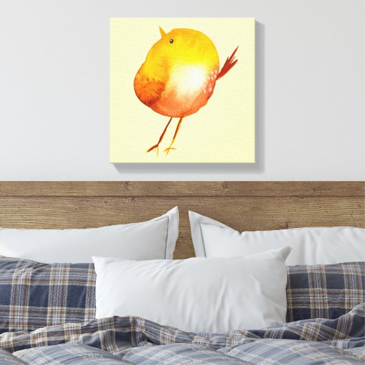 Leuke gele vogel waterverf canvas afdruk (Insitu (Slaapkamer))