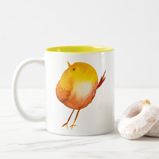 Leuke gele vogel waterverf kunst tweekleurige koffiemok (Met donut)