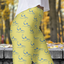 Leuke gele vrouwen waterpolo patroon leggings