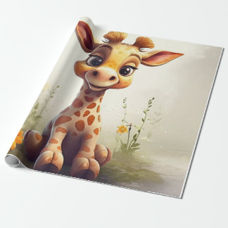 Leuke gelukkige baby giraffe cadeaupapier