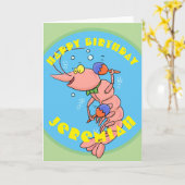 Leuke gelukkige cartoongarnaal met kaart (Gele Bloem)