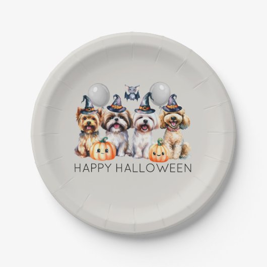 Leuke gelukkige Halloween Honden Papieren Bordje (Voorkant)