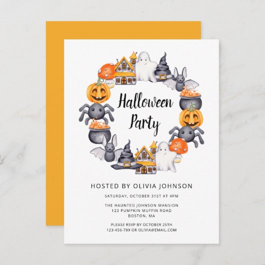 Leuke gelukkige Halloween-illustratieparty Uitnodiging Briefkaart (Voorkant / Achterkant)