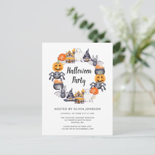 Leuke gelukkige Halloween-illustratieparty Uitnodiging Briefkaart (Staand voorkant)