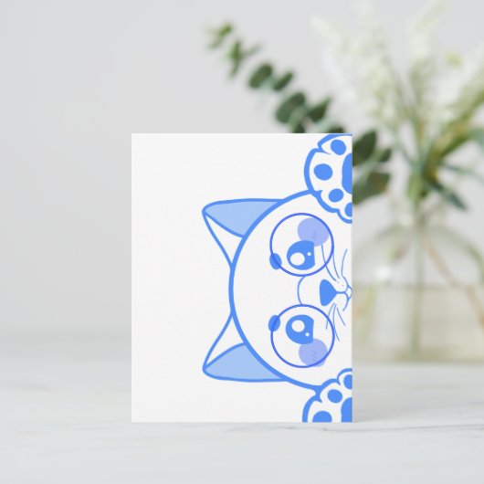 Leuke gelukkige kat met ronde glazen briefkaart (Staand voorkant)