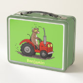 Leuke gelukkige koe die een rode tractor bestuurt  (Achterkant)