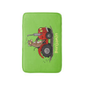 Leuke gelukkige koe die een rode tractor bestuurt  badmat (Voorkant Verticaal)