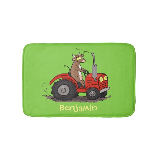 Leuke gelukkige koe die een rode tractor bestuurt  badmat (Voorkant)
