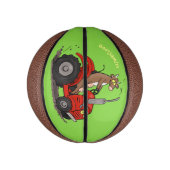 Leuke gelukkige koe die een rode tractor bestuurt  basketbal (Verticaal)