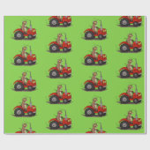 Leuke gelukkige koe die een rode tractor bestuurt cadeaupapier (Vlak)