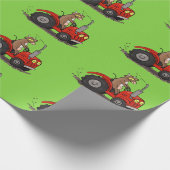 Leuke gelukkige koe die een rode tractor bestuurt cadeaupapier (Hoek)