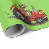 Leuke gelukkige koe die een rode tractor bestuurt cadeaupapier (Rol Hoek)