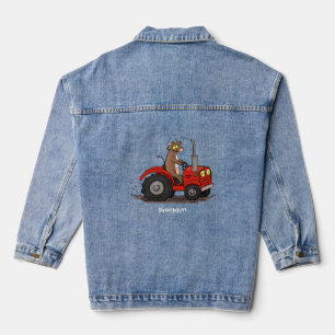 Leuke gelukkige koe die een rode tractor bestuurt  denim jacket
