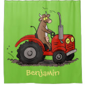 Leuke gelukkige koe die een rode tractor bestuurt  douchegordijn (Voorkant)