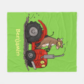 Leuke gelukkige koe die een rode tractor bestuurt fleece deken (Voorkant (Horizontaal))