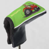 Leuke gelukkige koe die een rode tractor bestuurt  golfheadcover (3/4 voorkant)