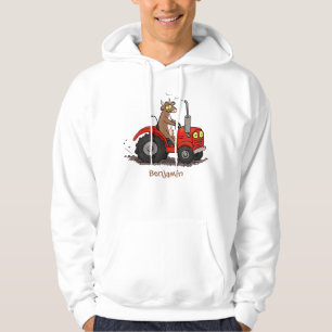Leuke gelukkige koe die een rode tractor bestuurt  hoodie