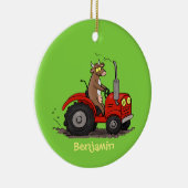 Leuke gelukkige koe die een rode tractor bestuurt  keramisch ornament (Rechts)