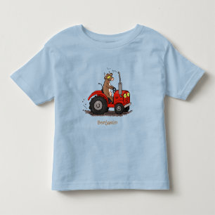 Leuke gelukkige koe die een rode tractor bestuurt  kinder shirts
