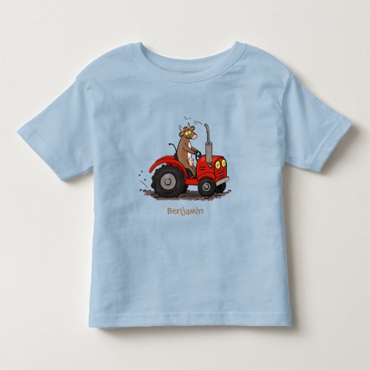 Leuke gelukkige koe die een rode tractor bestuurt kinder shirts (Voorkant)