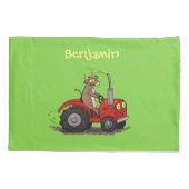 Leuke gelukkige koe die een rode tractor bestuurt  kussensloop (Achterkant)